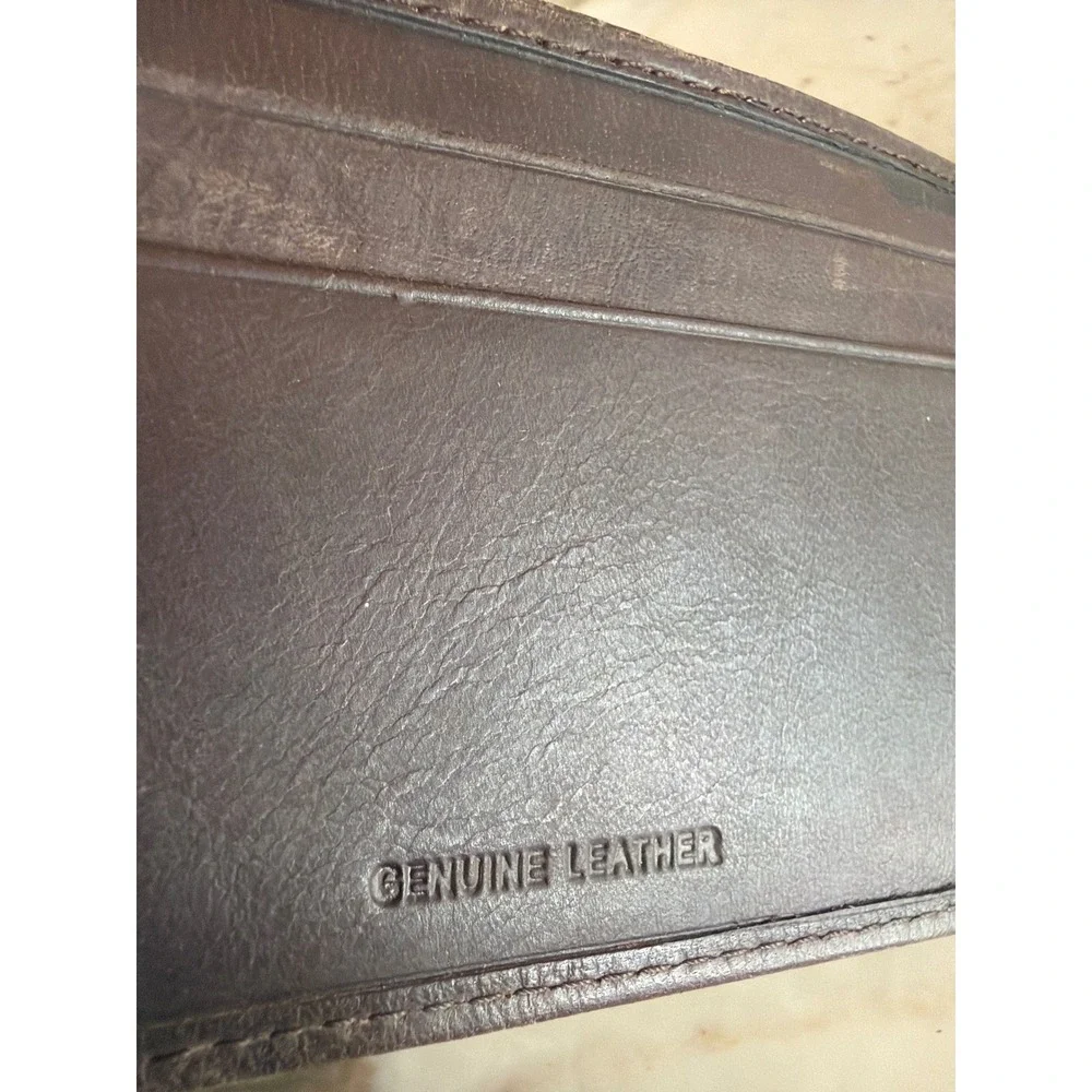 Bifold Wallet‎ Green Plaid Fabric Brown Genuine Leather 6 Card Slots